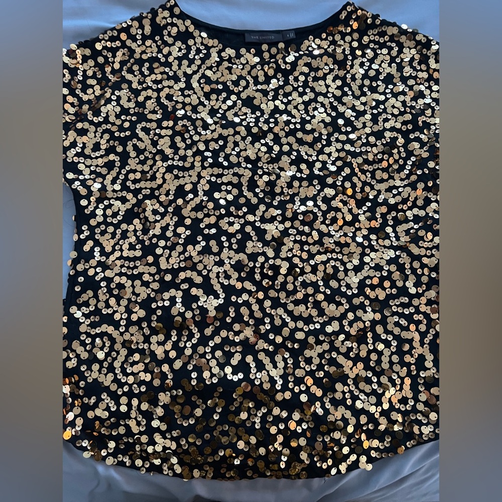 The Limited Black and Gold Sequin Blouse